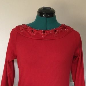 RAFAELLA 100% cotton Red scoop beaded top